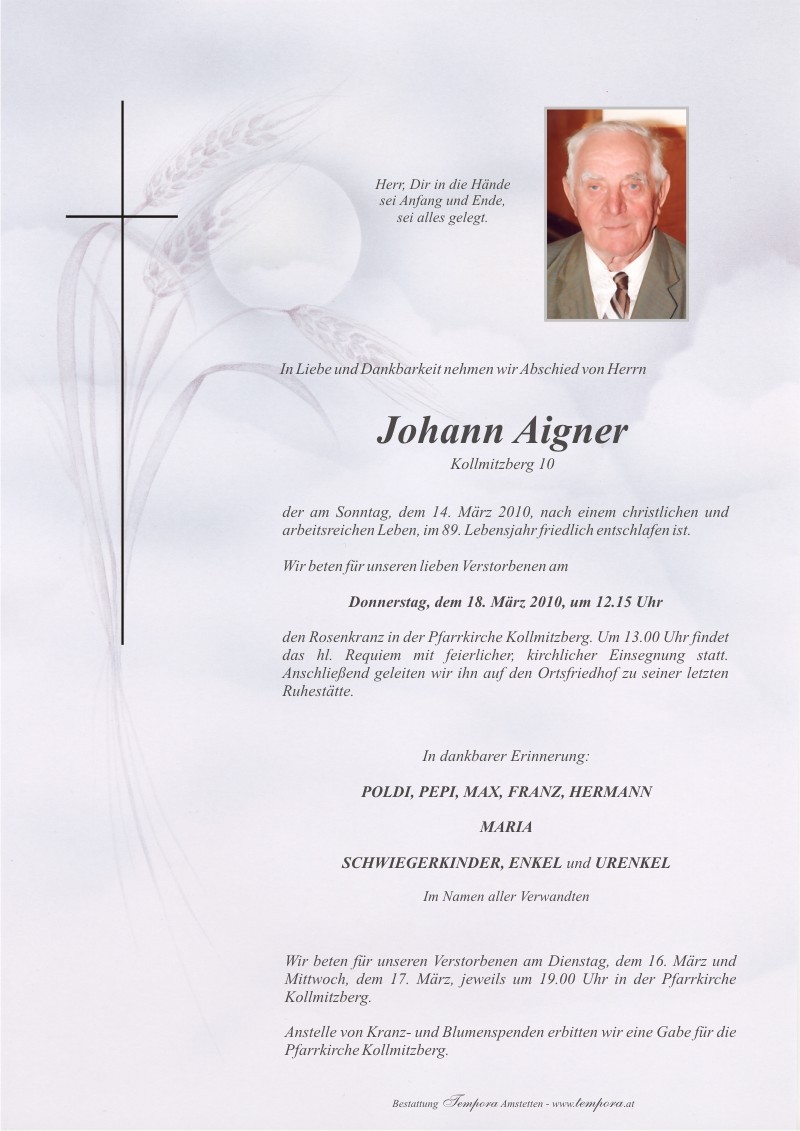 Traueranzeige von Johann Aigner