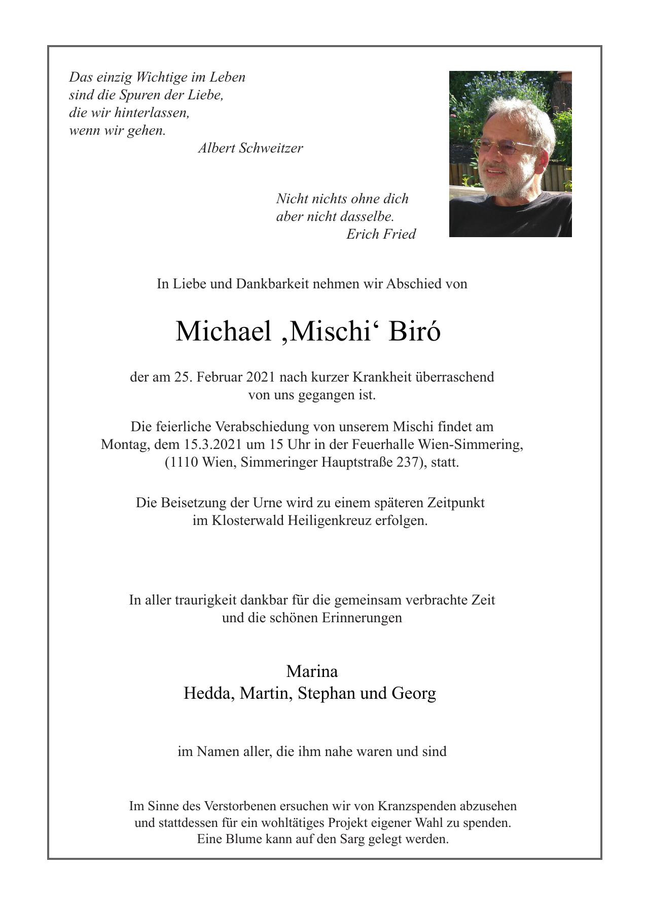Traueranzeige von Michael Biro