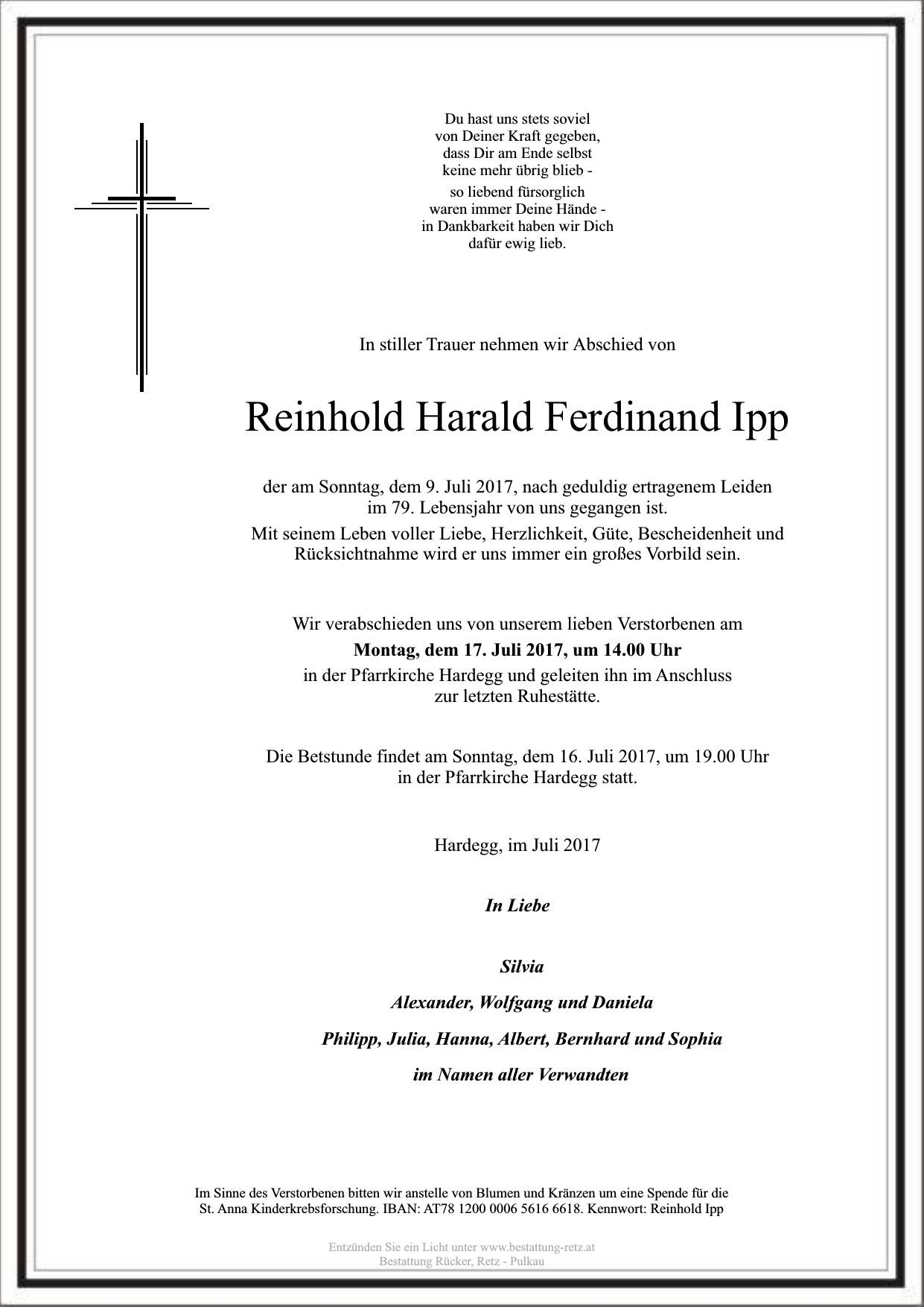 Traueranzeige von Reinhold Ipp