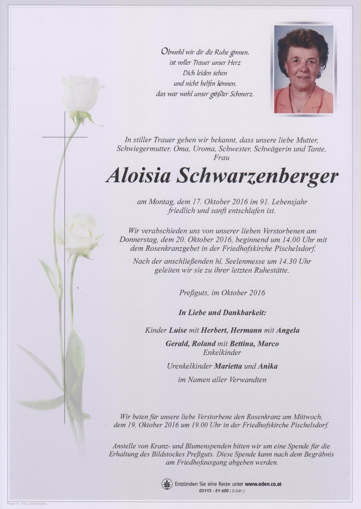 Traueranzeige von Aloisia Schwarzenberger