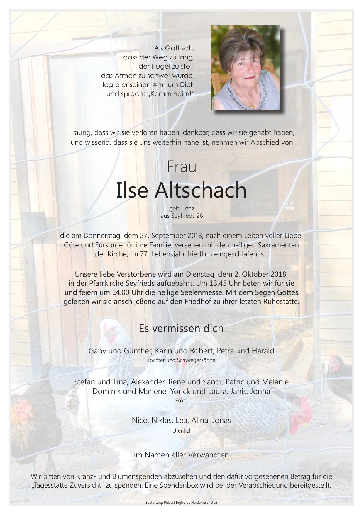 Traueranzeige von Ilse Altschach