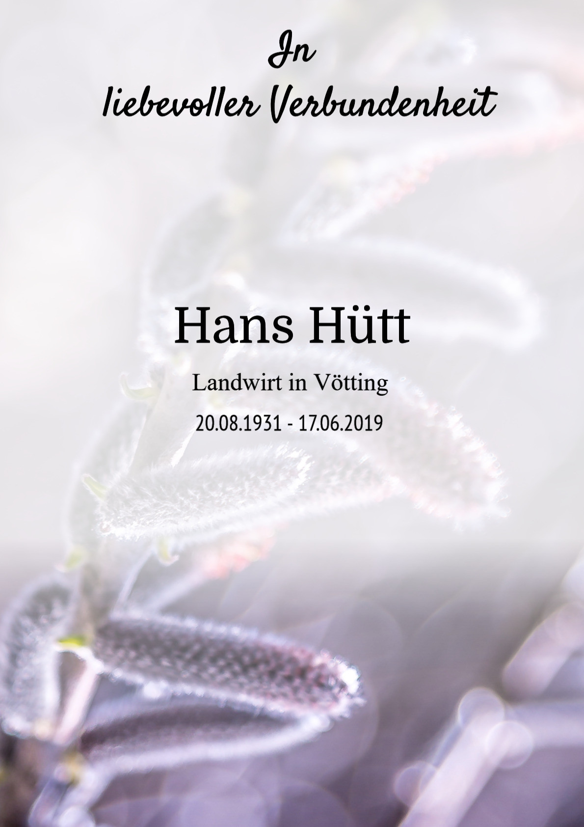 Traueranzeige von Hans Hütt