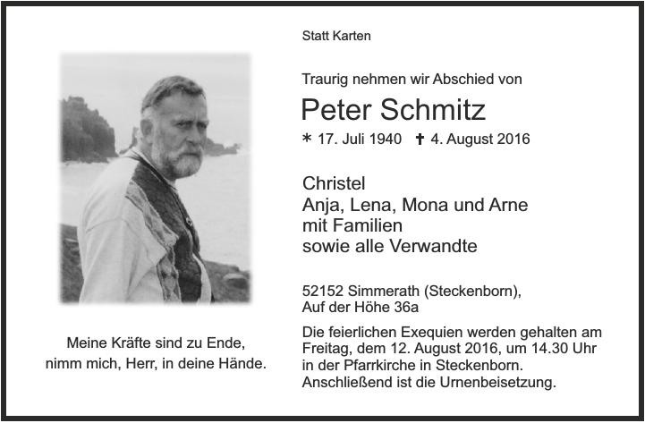 Traueranzeige von Peter Schmitz