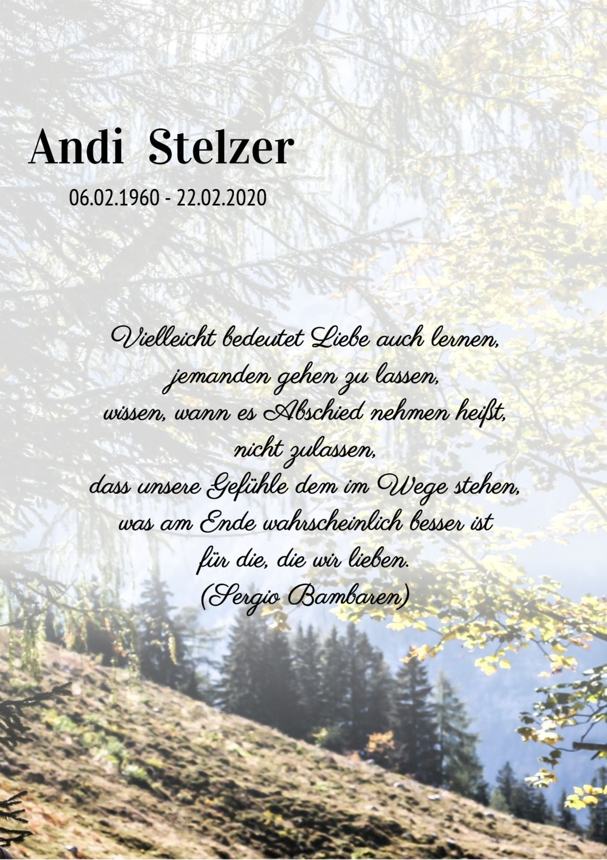 Traueranzeige von Andi Stelzer