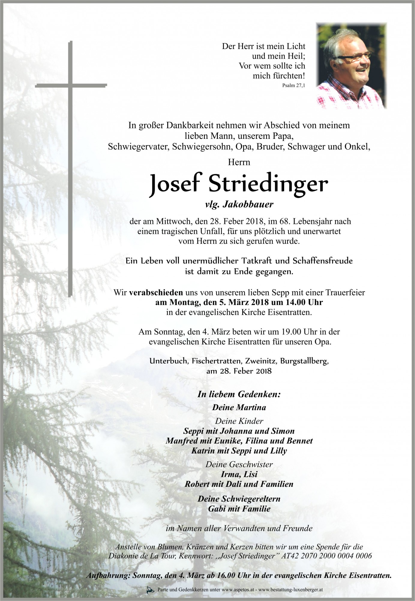 Traueranzeige von Josef Striedinger