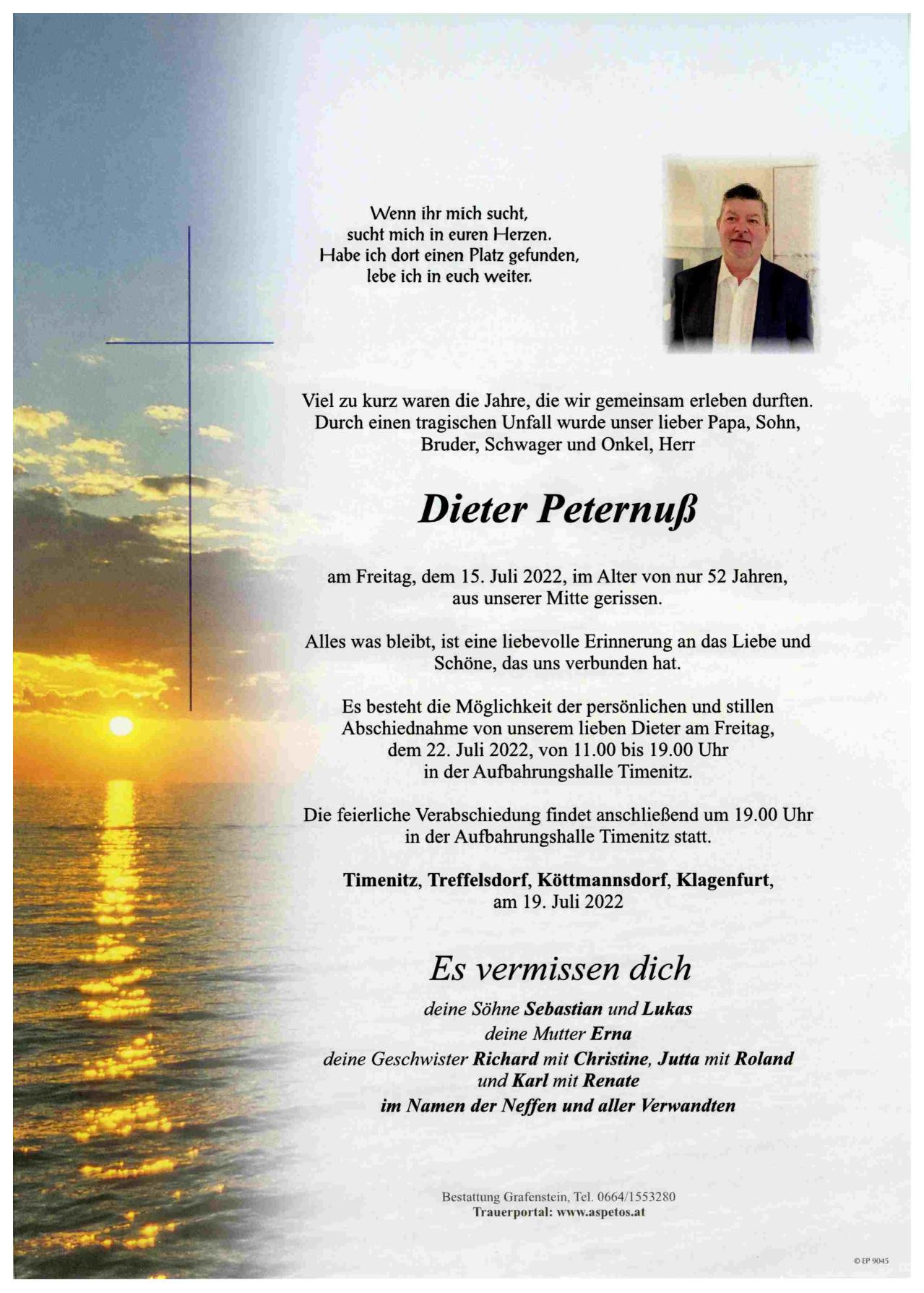 Traueranzeige von Dieter Peternuß