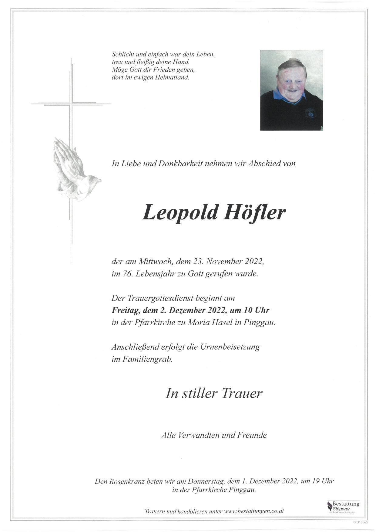 Traueranzeige von Leopold Höfler