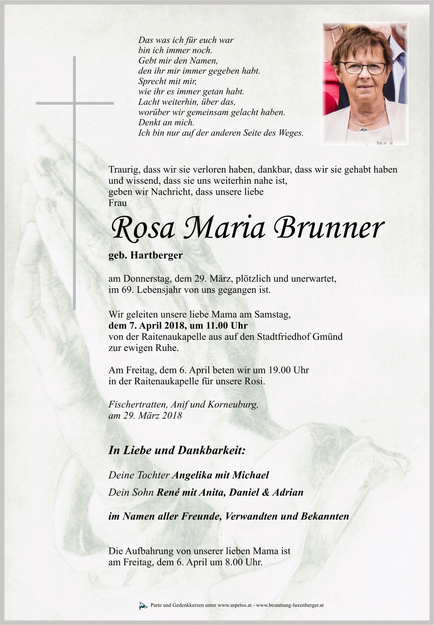 Traueranzeige von Rosa Maria Brunner