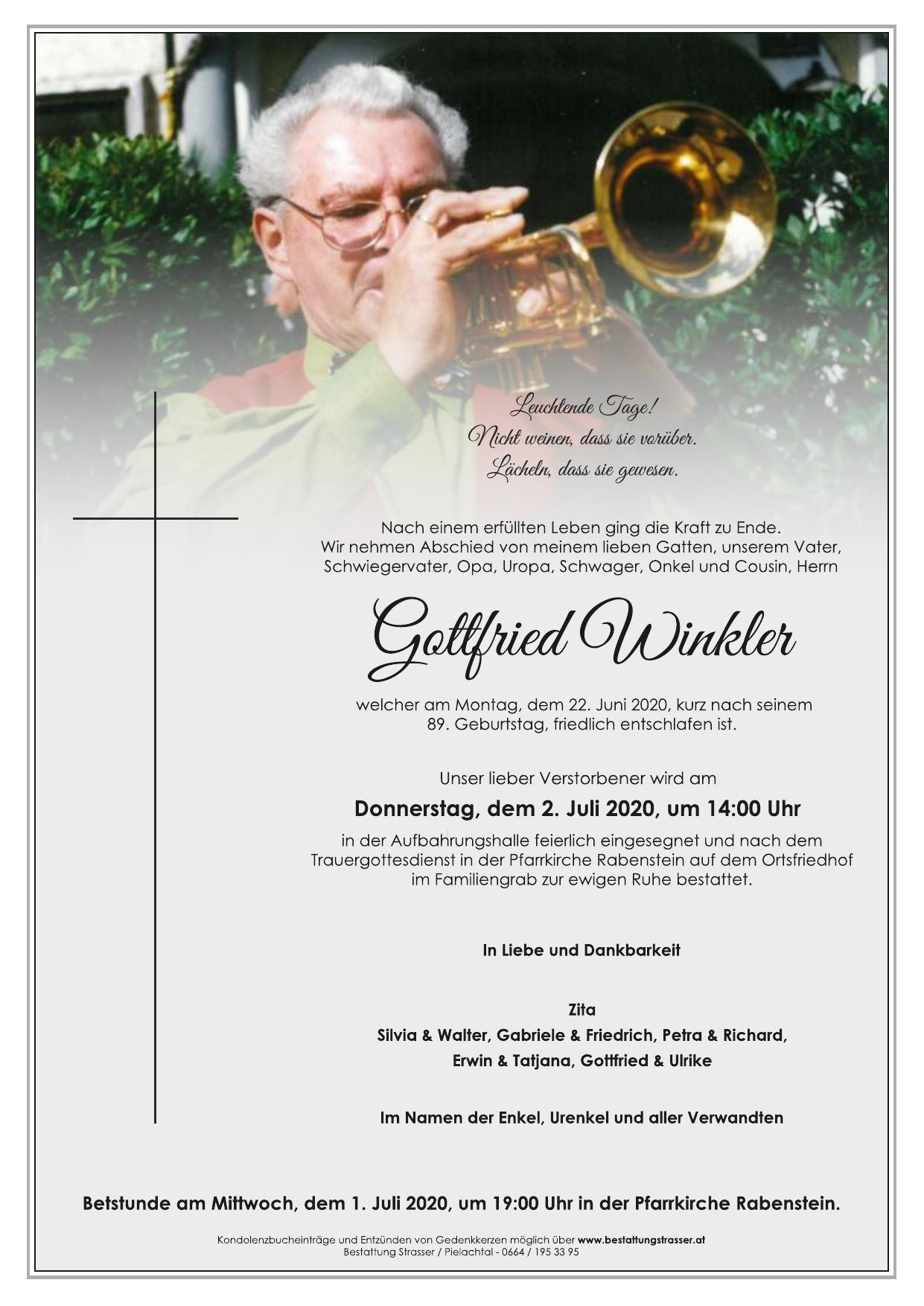 Traueranzeige von Gottfried Winkler