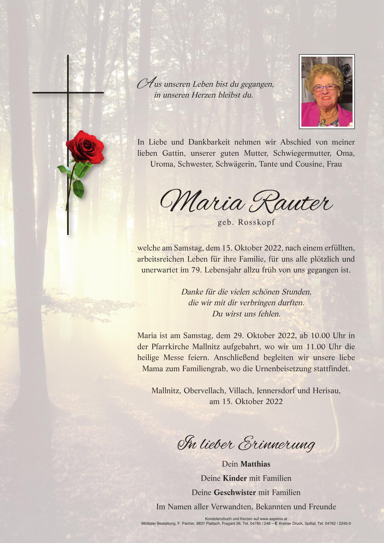 Traueranzeige von Maria Rauter
