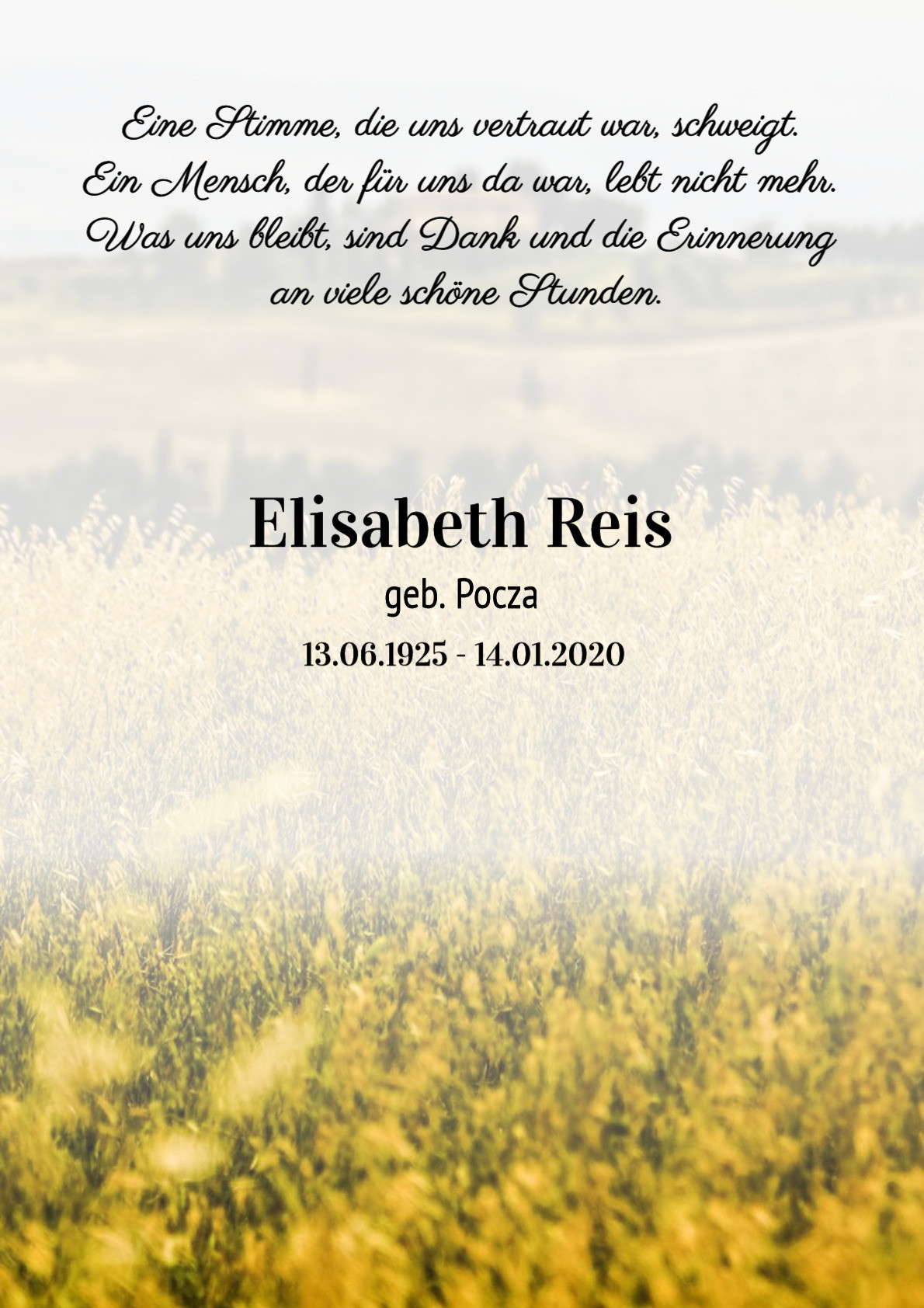 Traueranzeige von Elisabeth Reis