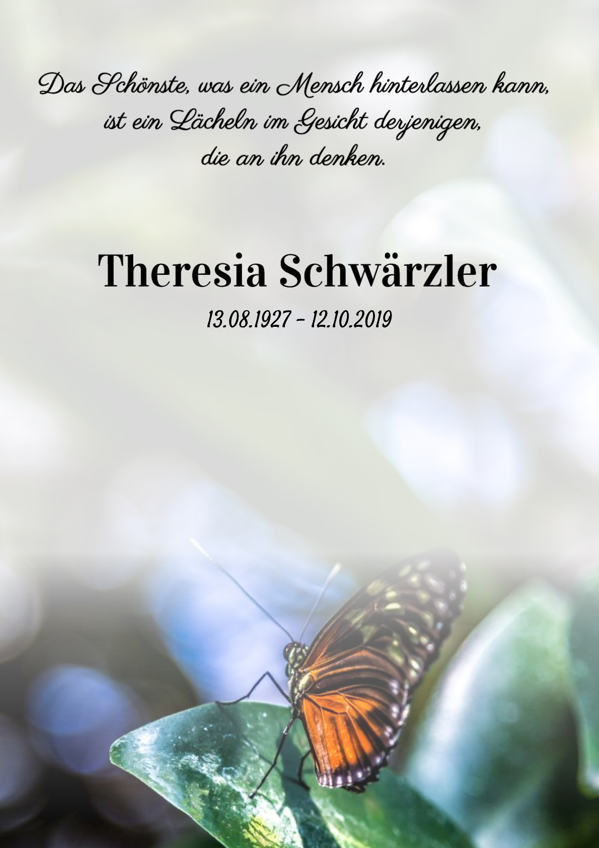 Traueranzeige von Theresia Schwärzler