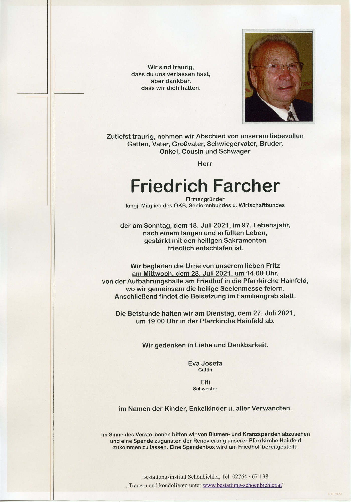 Traueranzeige von Friedrich Farcher