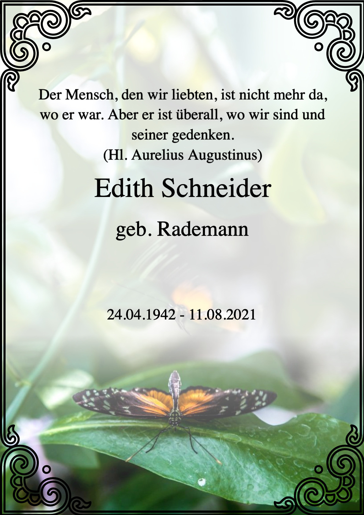 Traueranzeige von Edith Schneider