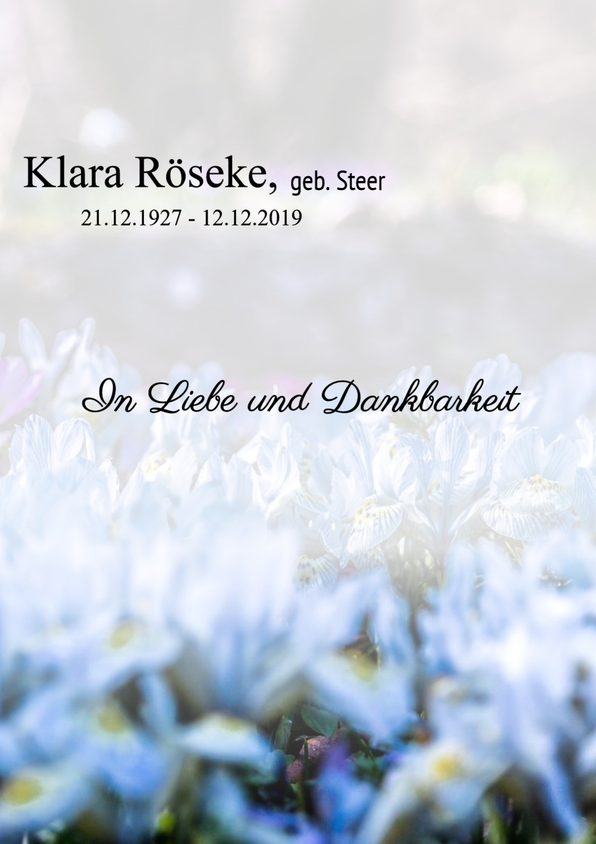 Traueranzeige von Klara Röseke