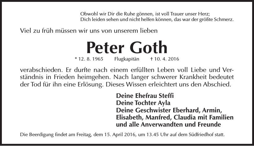 Traueranzeige von Peter Goth