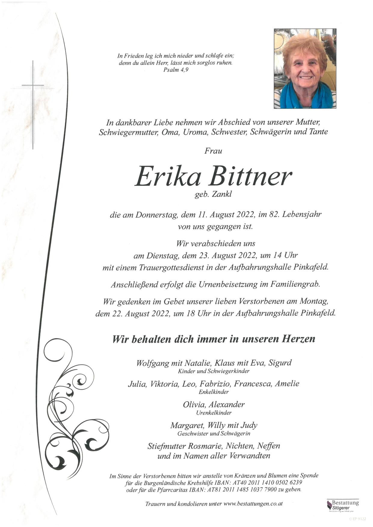 Traueranzeige von Erika Bittner