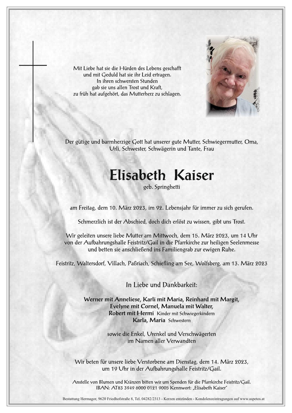Traueranzeige von Elisabeth Kaiser