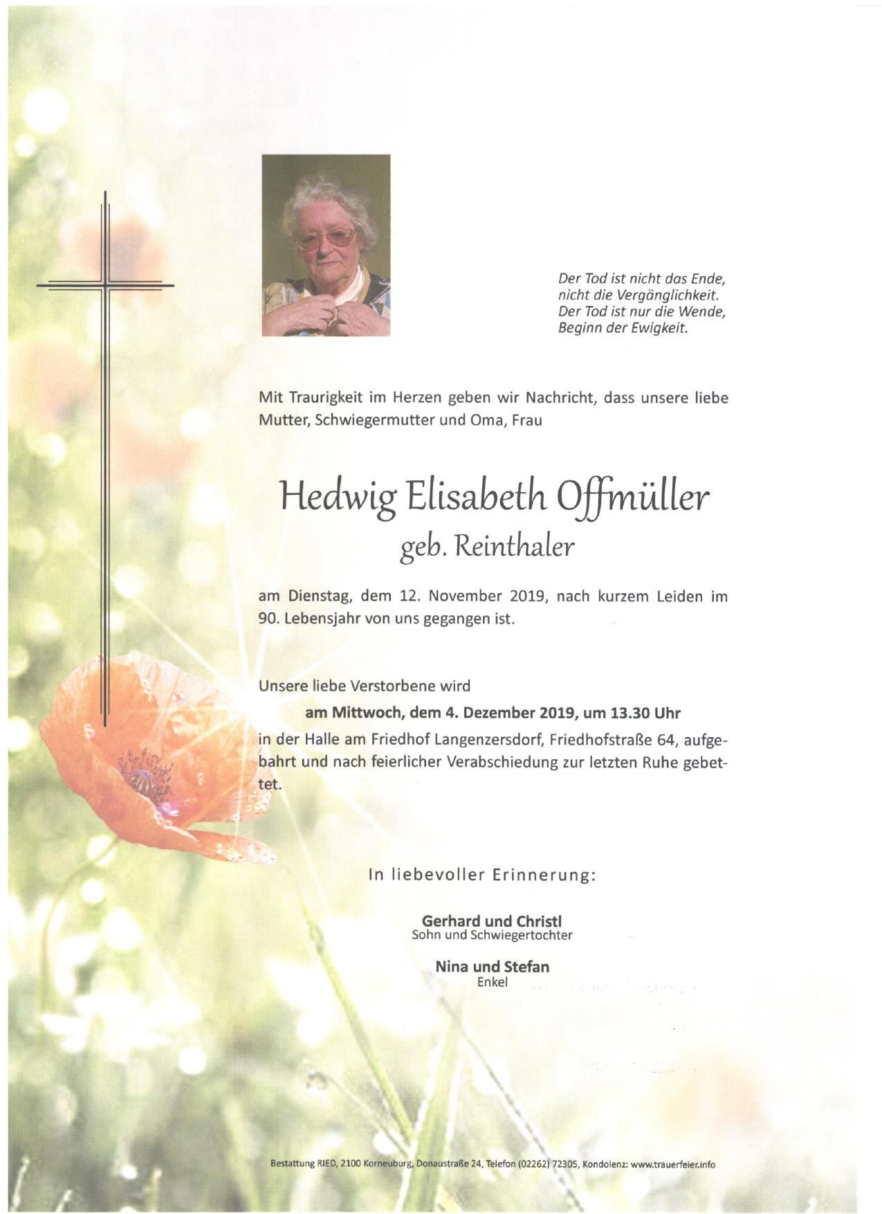 Traueranzeige von Hedwig Elisabeth Offmüller
