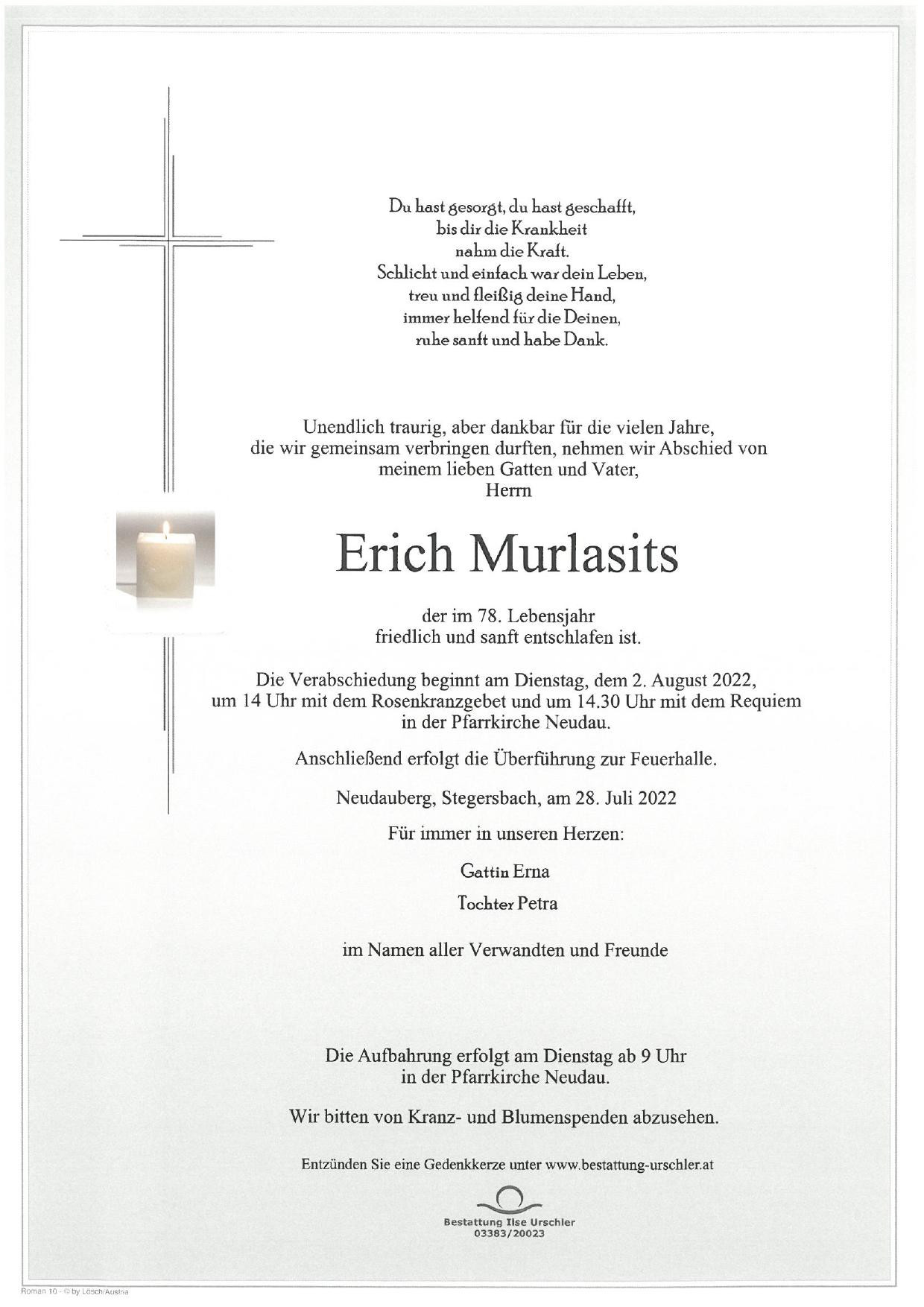 Traueranzeige von Erich Murlasits