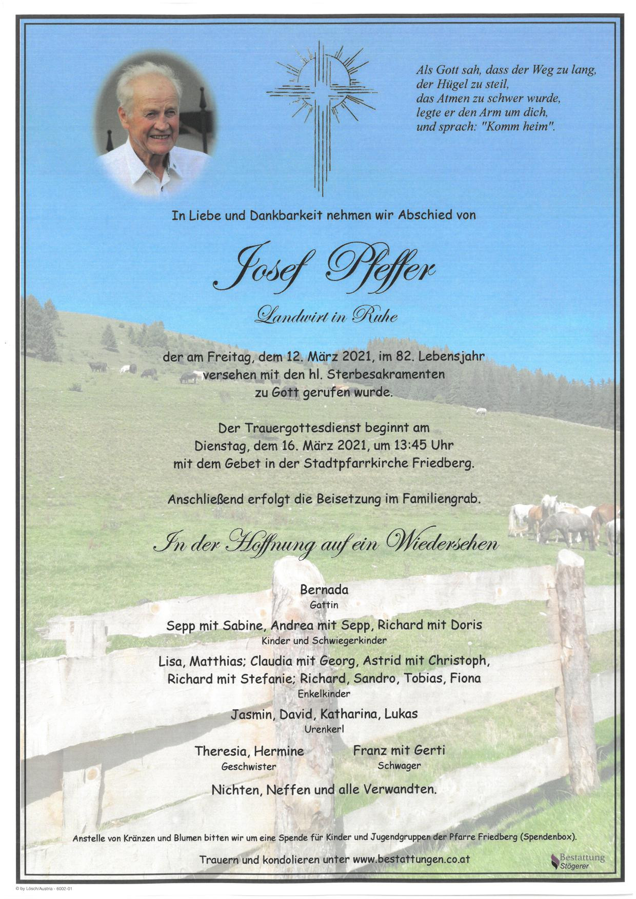 Traueranzeige von Josef Pfeffer
