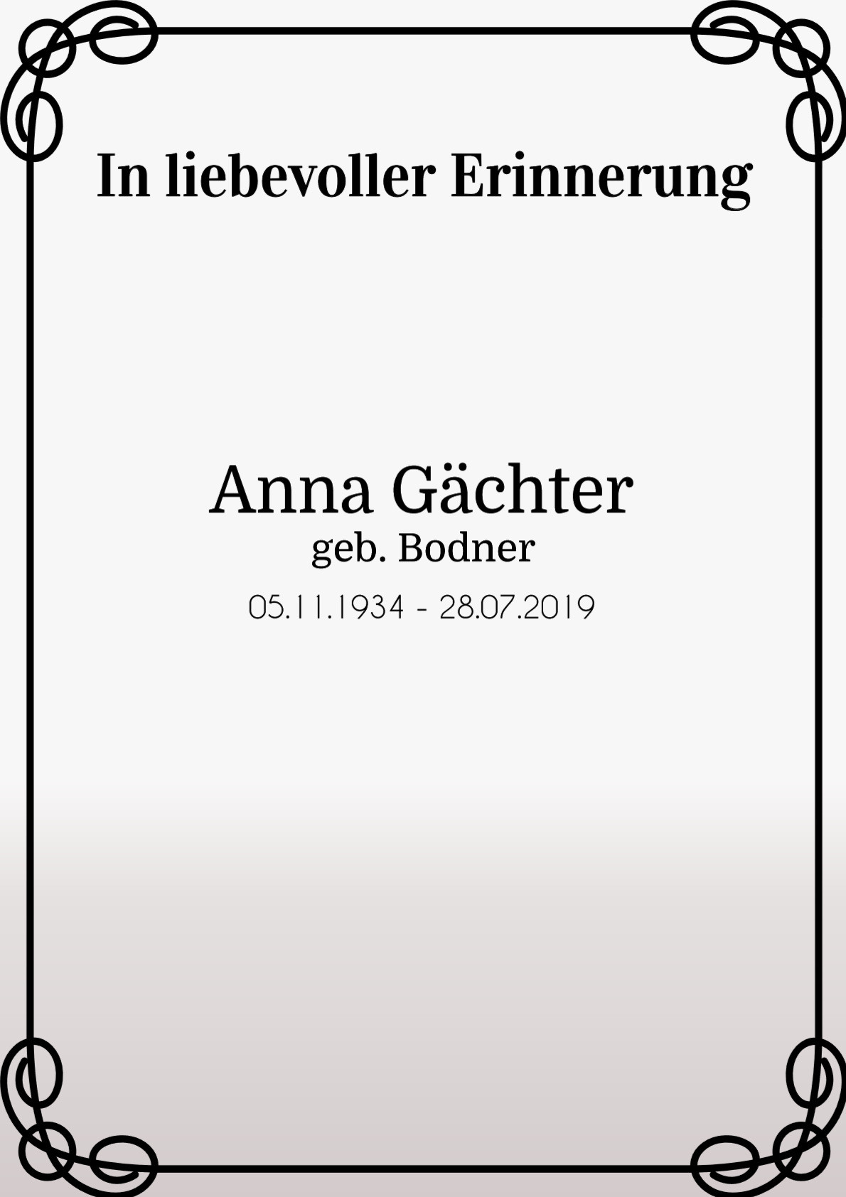Traueranzeige von Anna Gächter