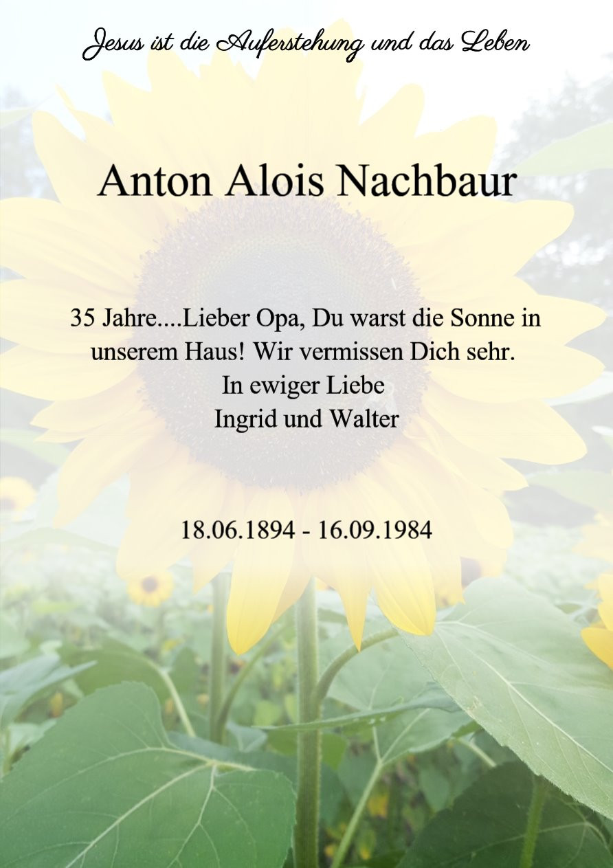 Traueranzeige von Anton Alois Nachbaur
