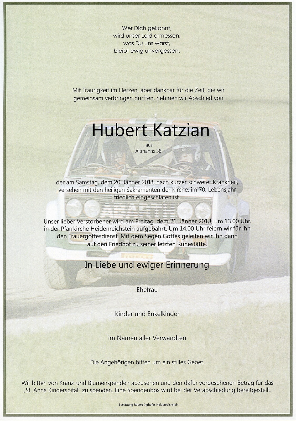 Traueranzeige von Hubert Katzian