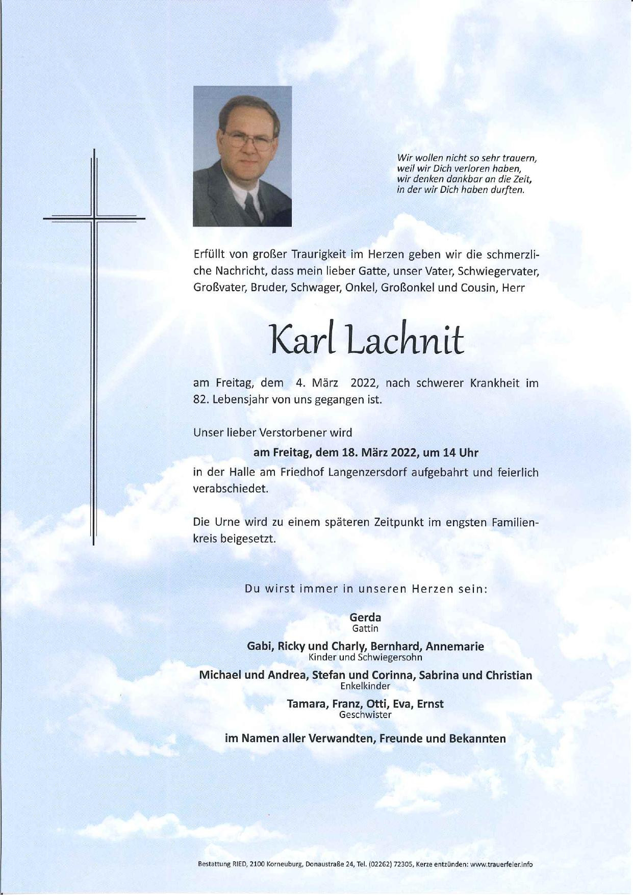 Traueranzeige von Karl Lachnit