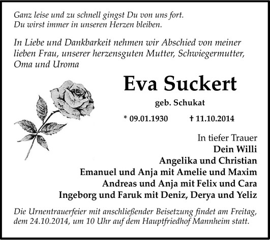 Traueranzeige von Eva Suckert