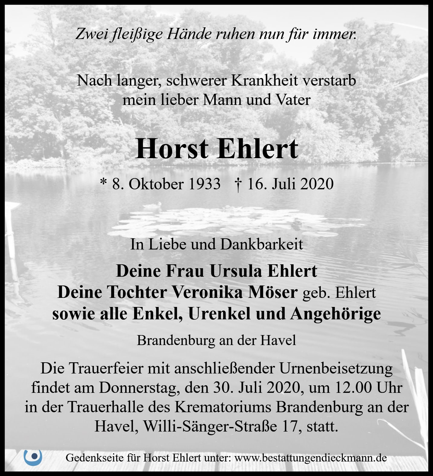Traueranzeige von Horst Ehlert