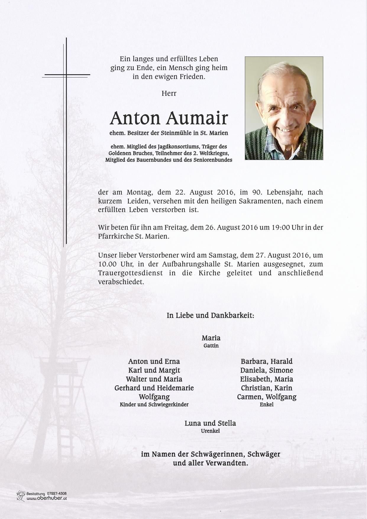 Traueranzeige von Anton Aumair
