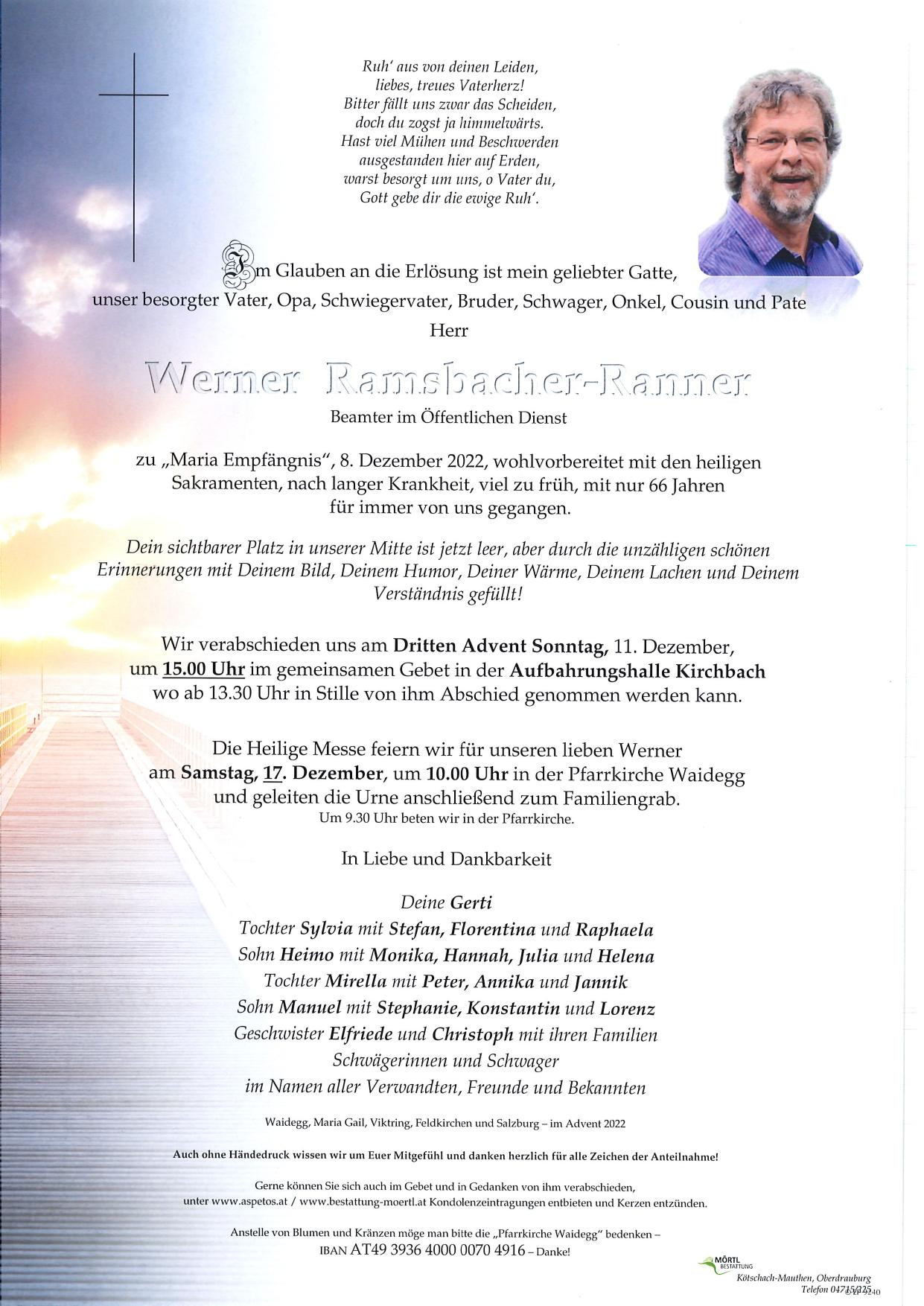 Traueranzeige von Werner Ramsbacher-Ranner