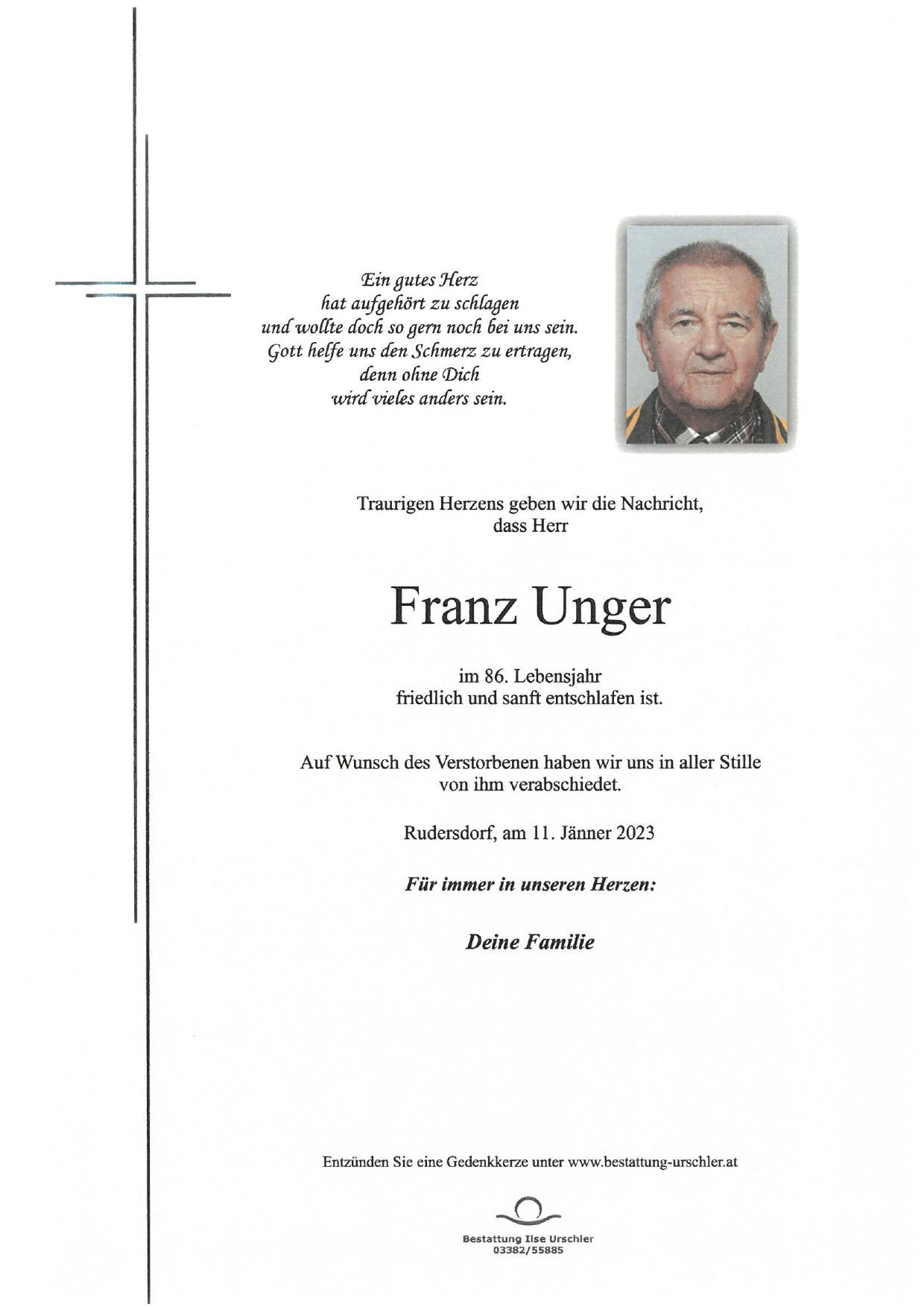 Traueranzeige von Franz Unger