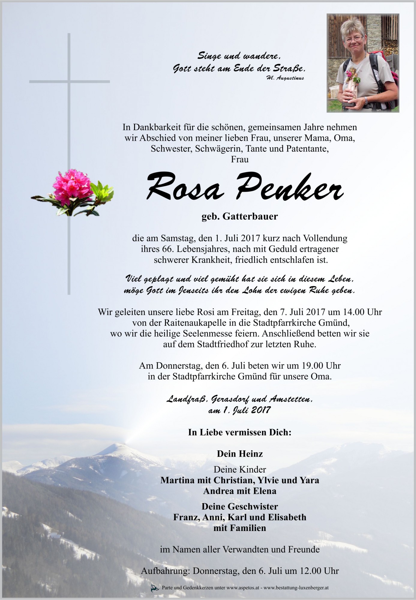 Traueranzeige von Rosa Penker