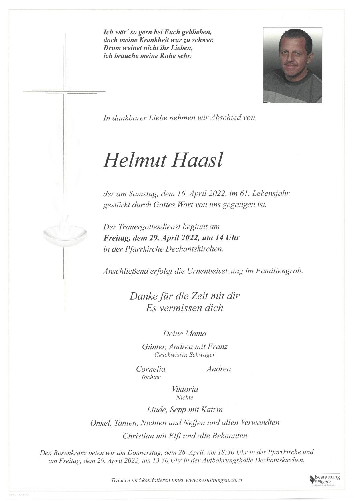 Traueranzeige von Helmut Reinhold Haasl