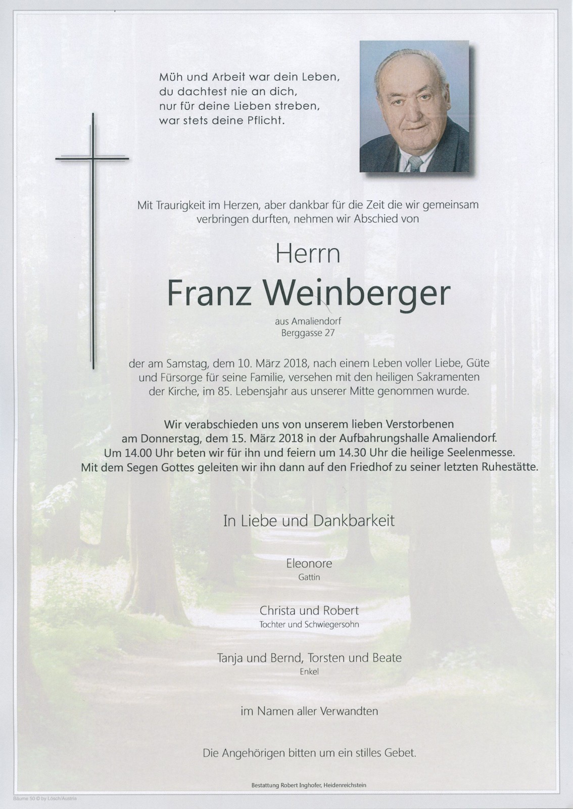 Traueranzeige von Franz Weinberger