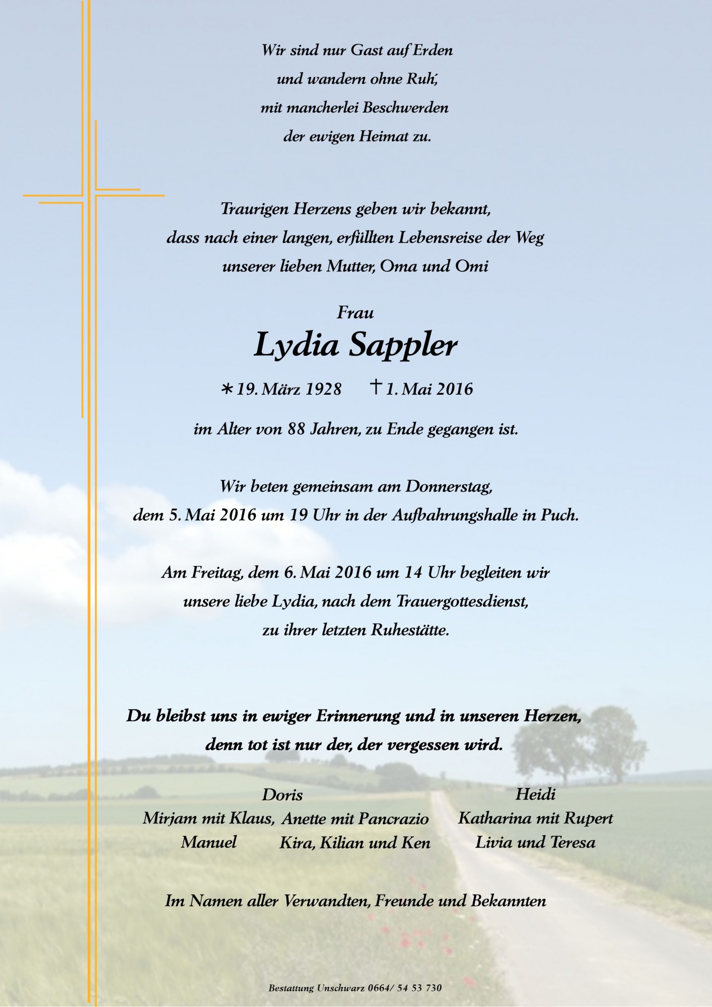 Traueranzeige von Lydia Sappler