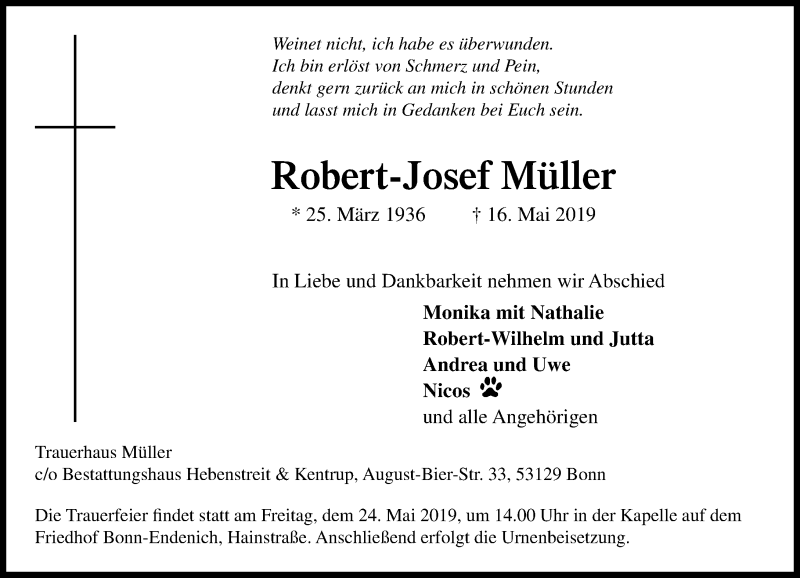 Traueranzeige von Robert-Josef Müller