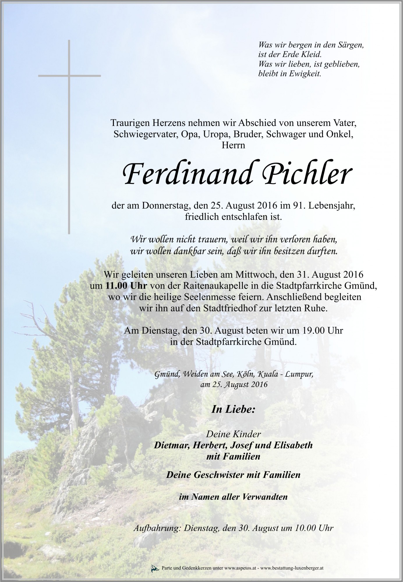 Traueranzeige von Ferdinand Pichler