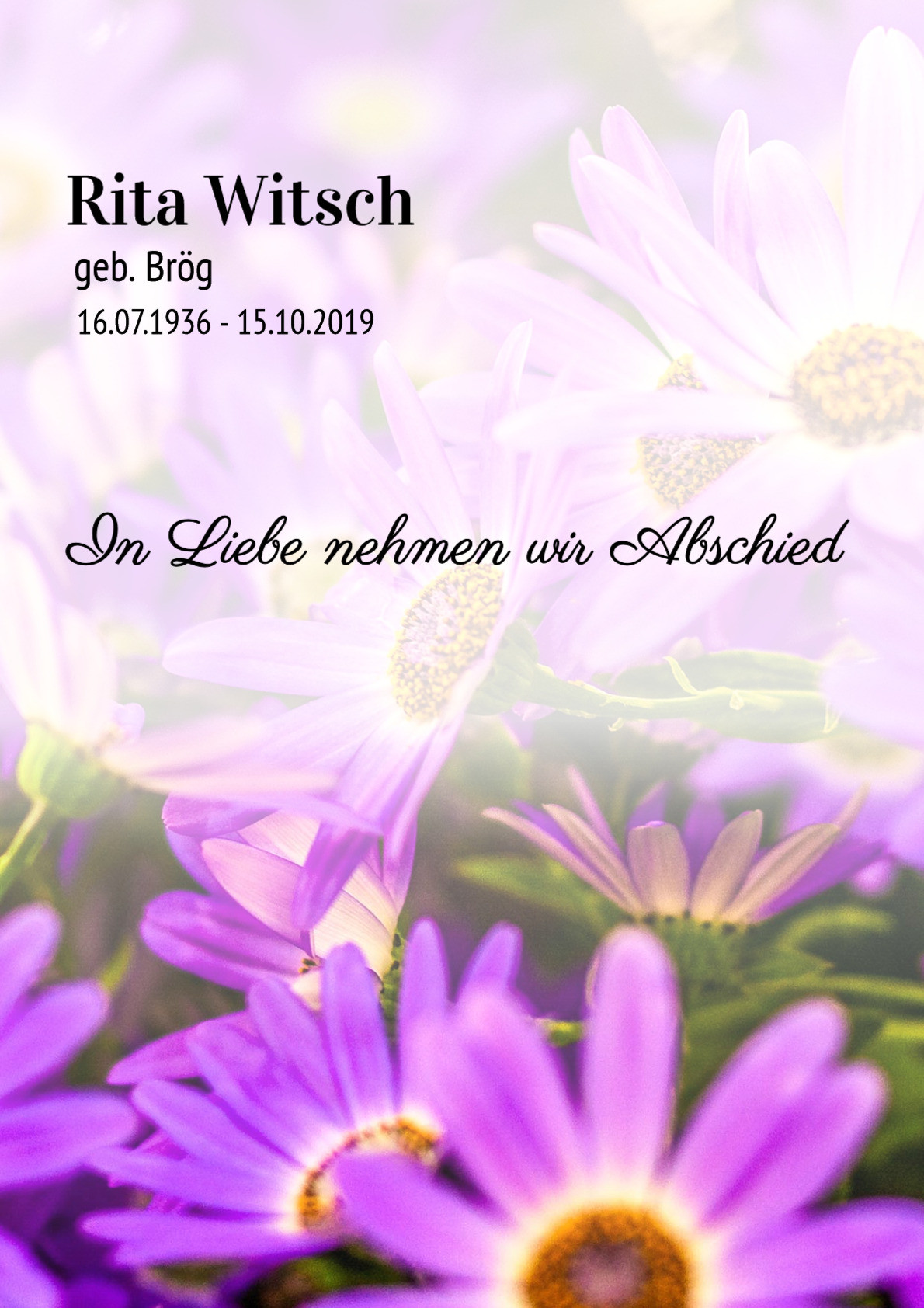 Traueranzeige von Rita Witsch