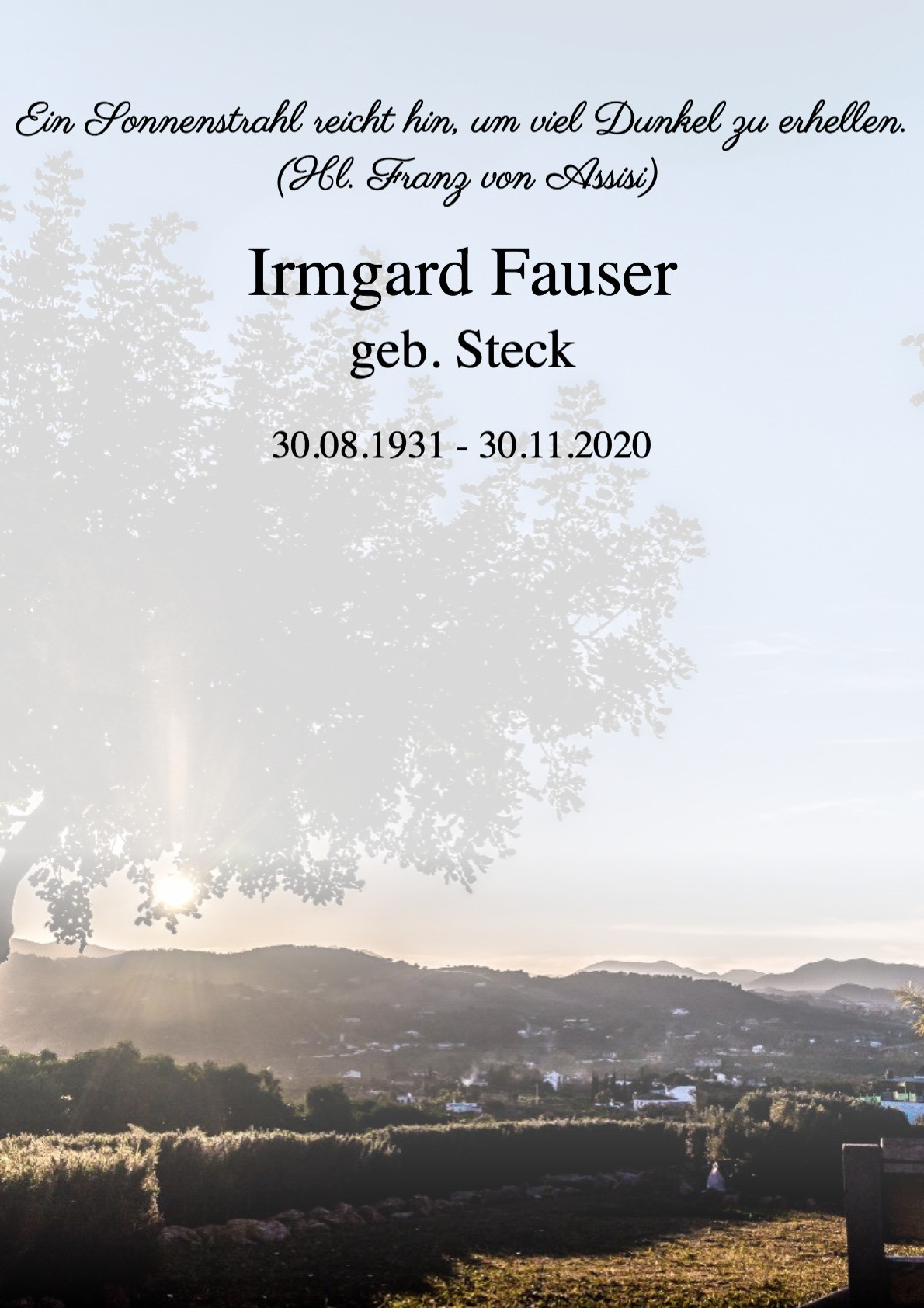 Traueranzeige von Irmgard Fauser