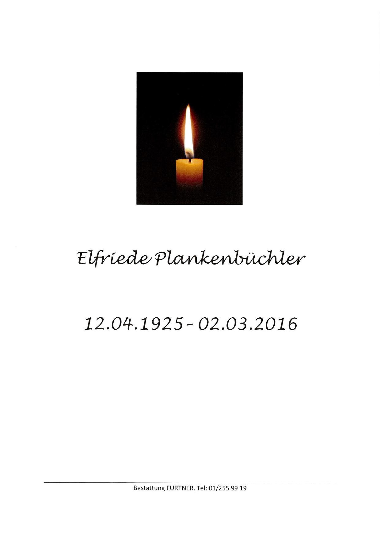 Traueranzeige von Elfriede Plankenbüchler