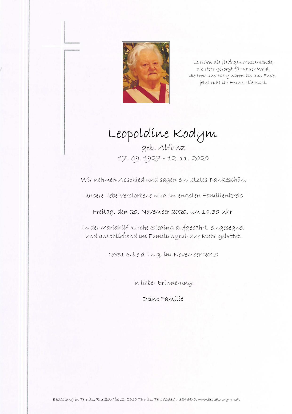 Traueranzeige von Leopoldine Kodym