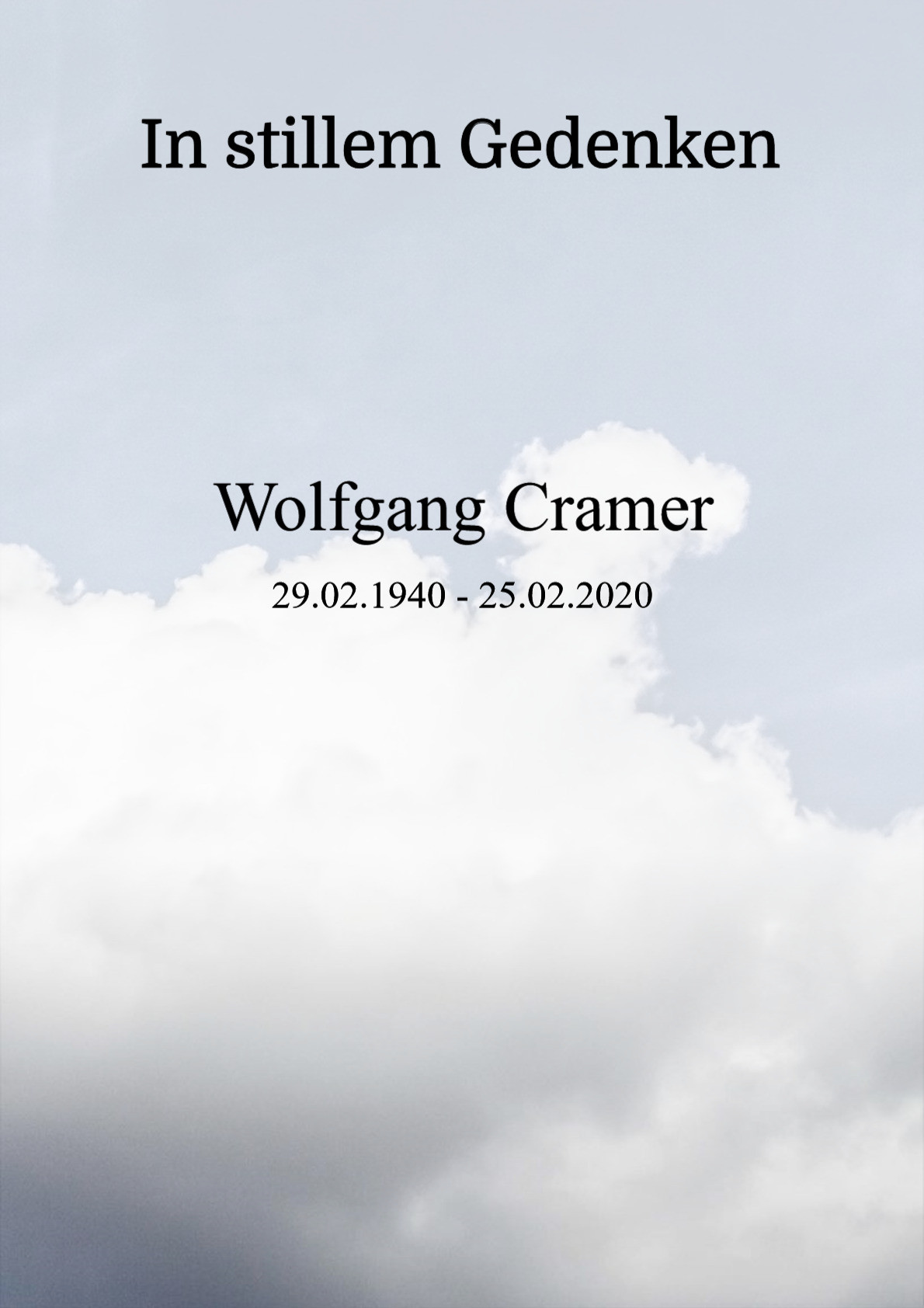 Traueranzeige von Wolfgang Cramer