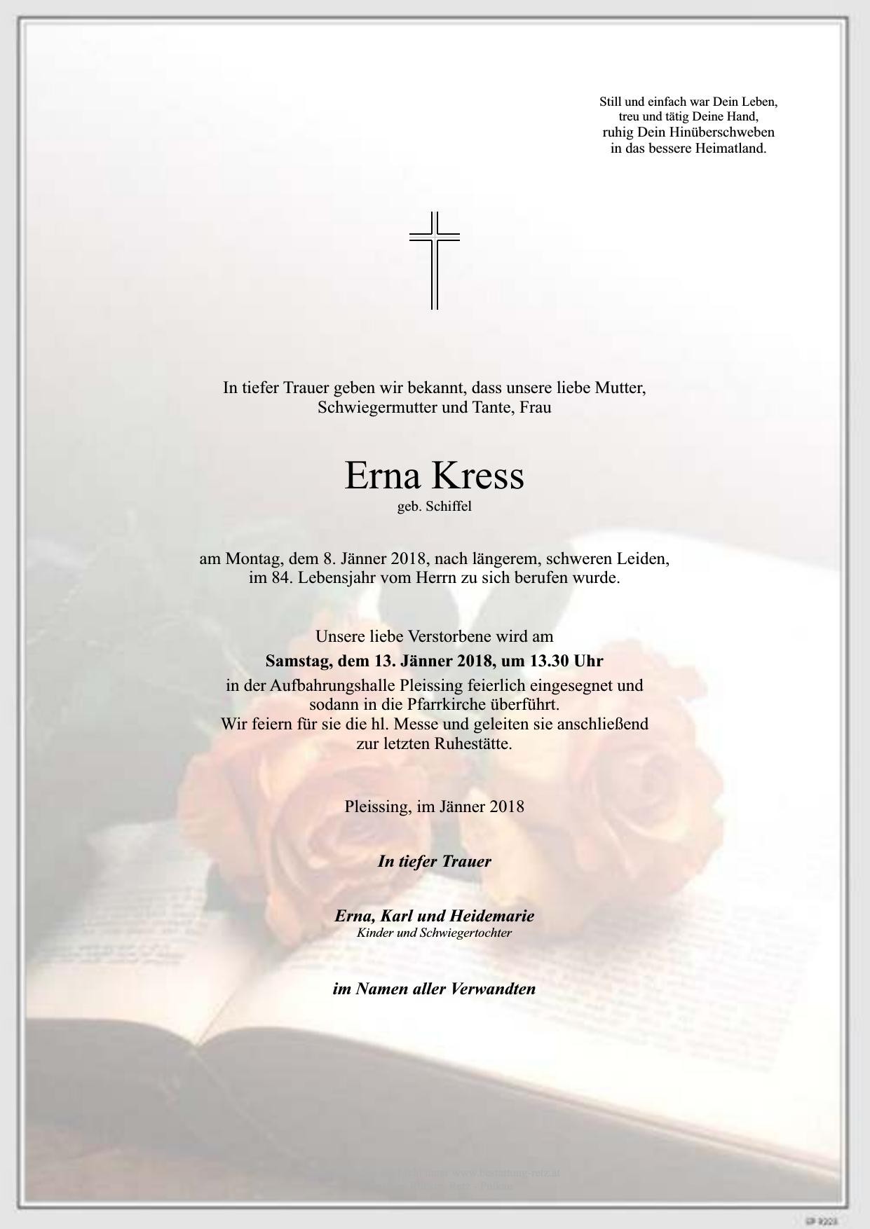 Traueranzeige von Erna Kress