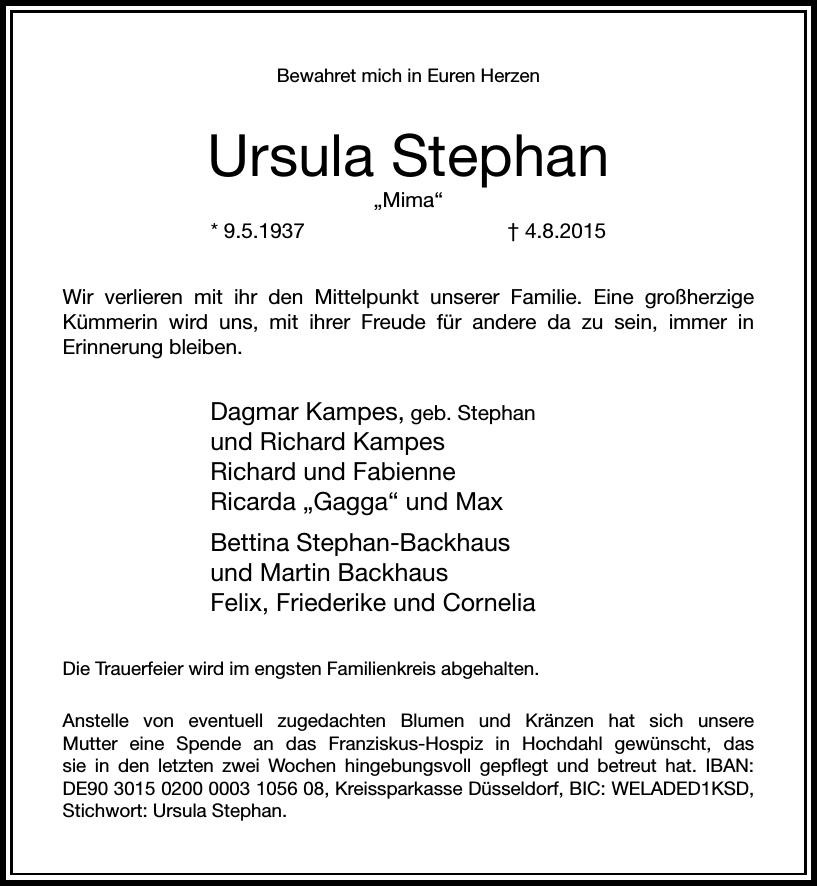 Traueranzeige von Ursula Stephan