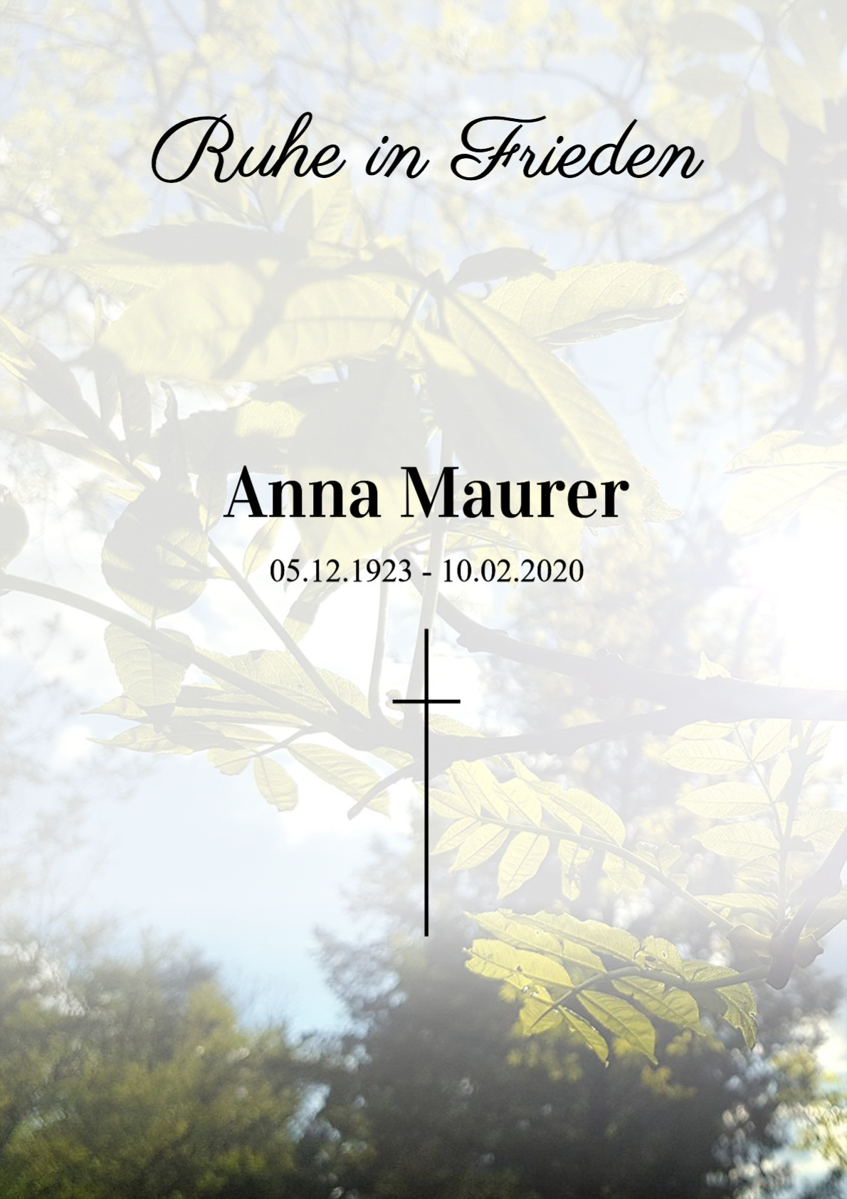 Traueranzeige von Anna Maurer