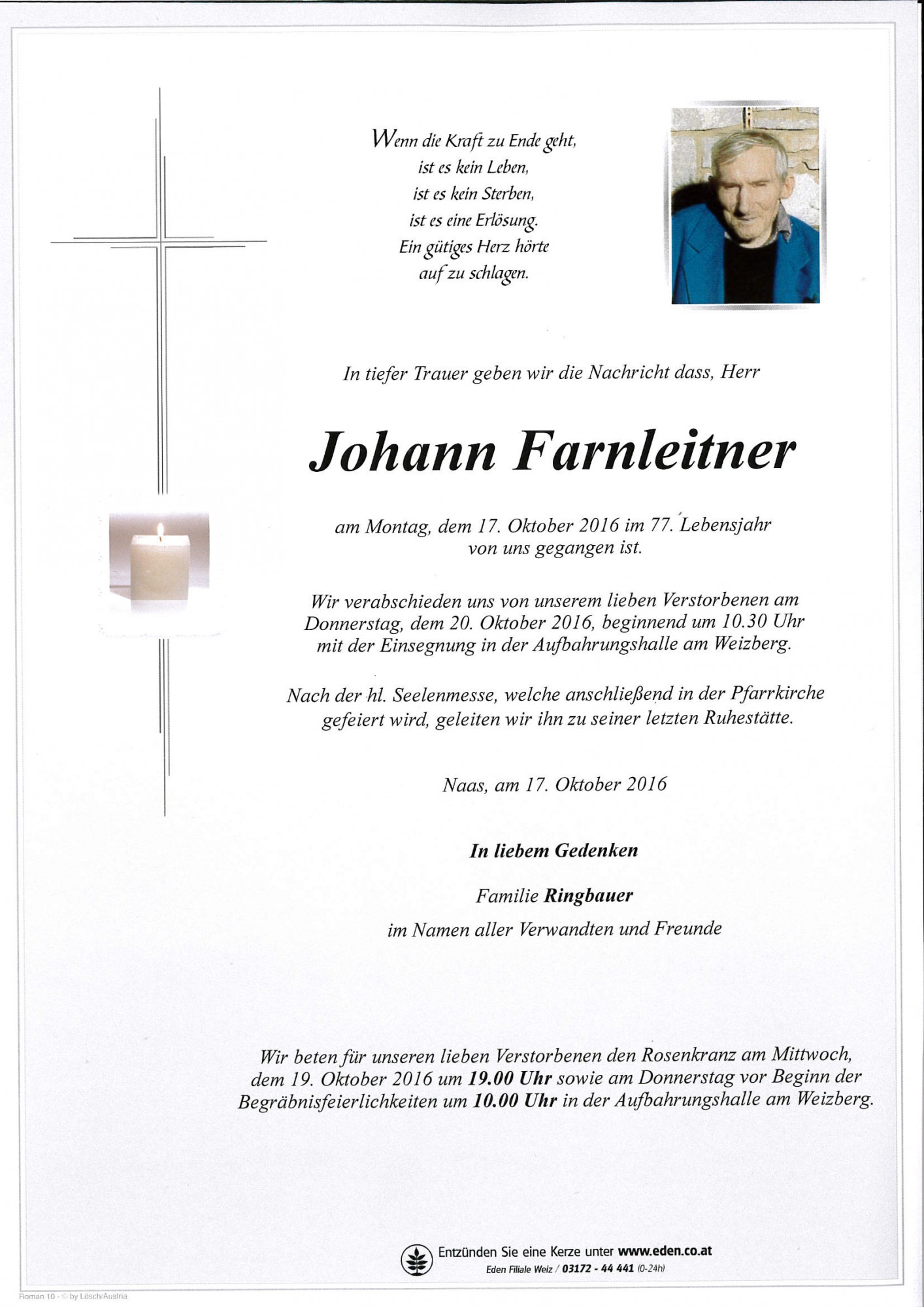 Traueranzeige von Johann Farnleitner