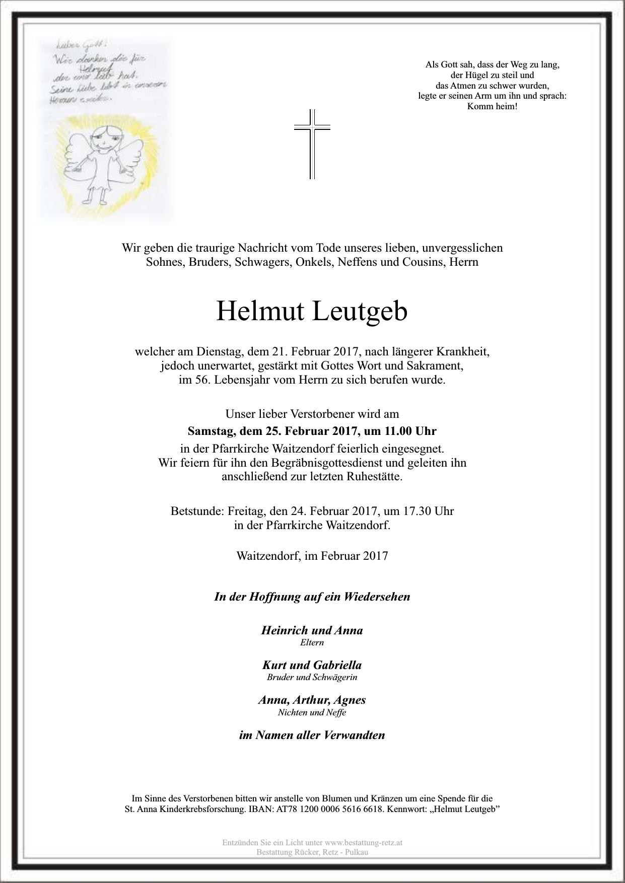 Traueranzeige von Helmut Leutgeb